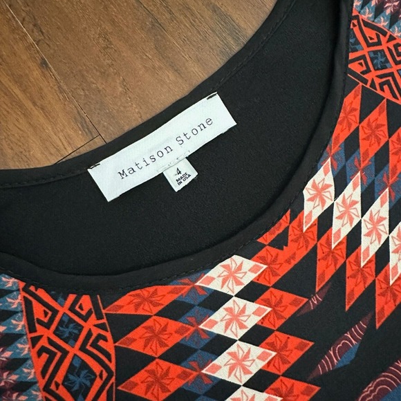 ANTHROPOLOGIE MATISON STONE Aztec Print Silk Mini Shift Dress Multi - Picture 6 of 8